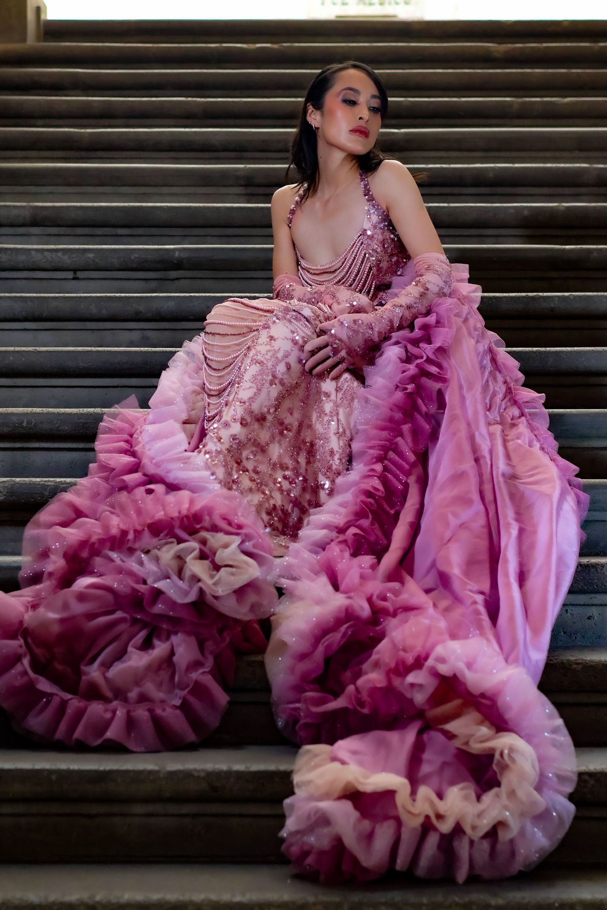 Blush Ruffle Party Gown - Lavender