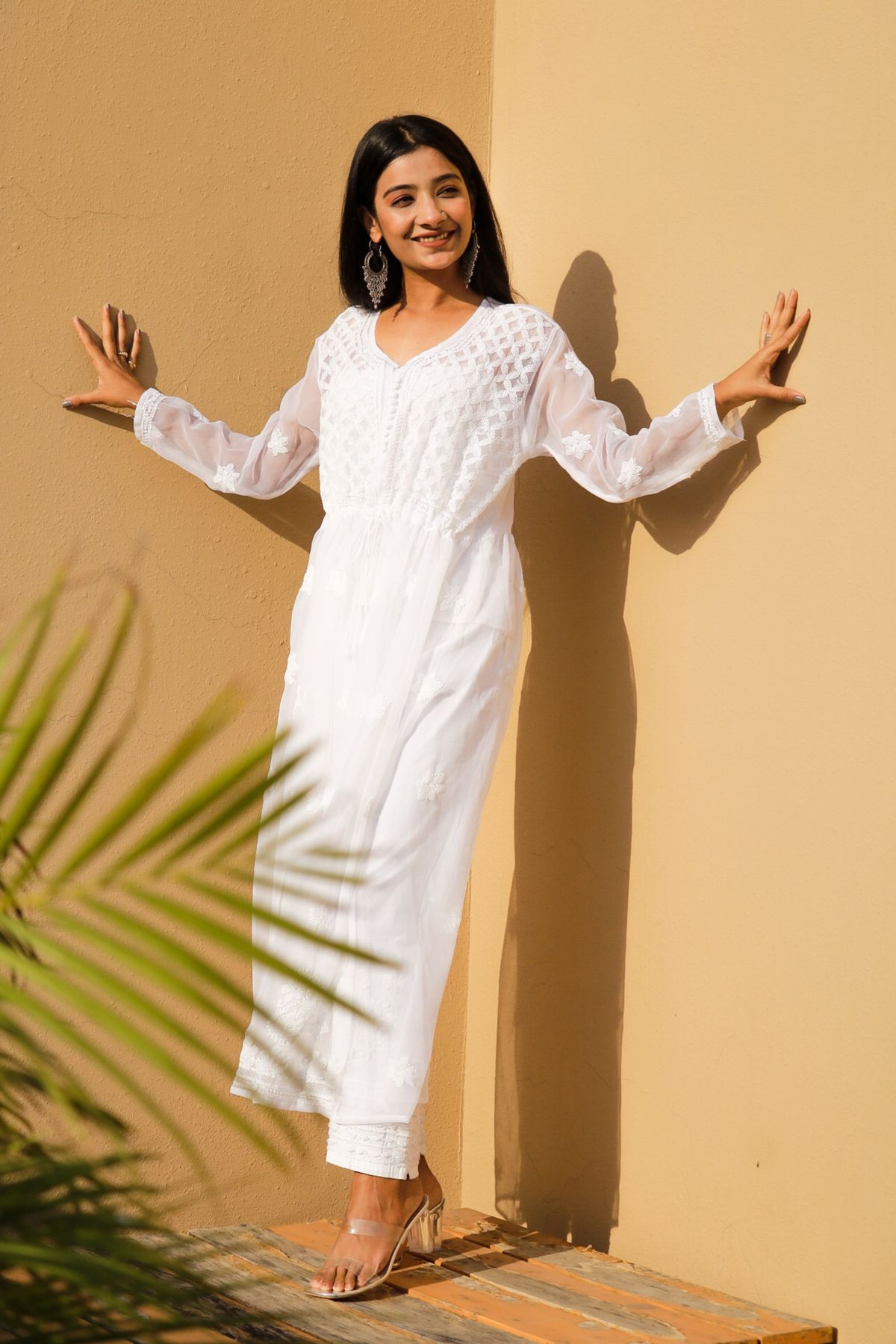 Chikankari Cotton Kurti - White