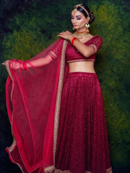 Maroon Velvet Lehenga - Maroon