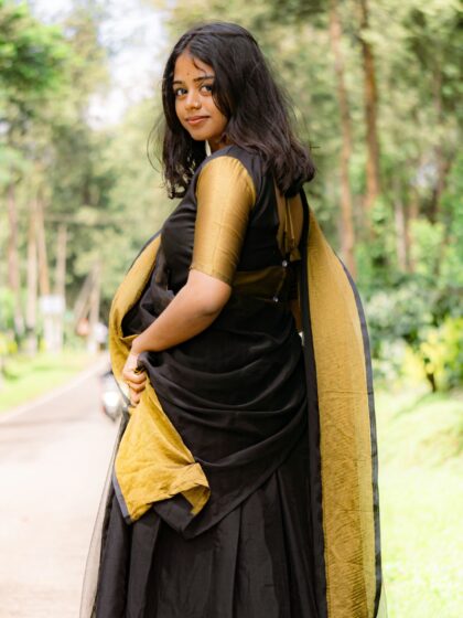 Noir Black & Gold Silk Saree - Black