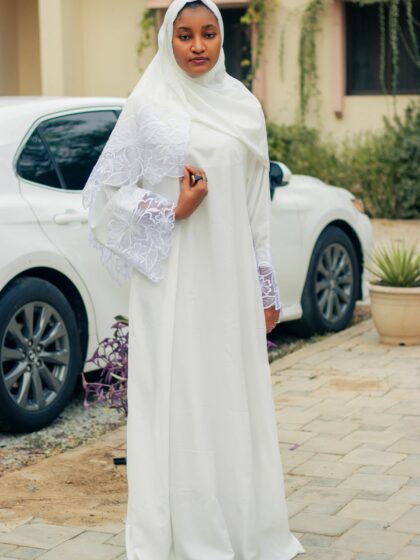 Pearl White Nida Abaya - White